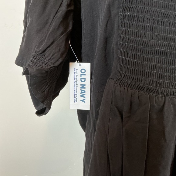 Old Navy Black Mini Dress Smocked Square Neck Open Back Short Sleeve XL - Picture 4 of 5